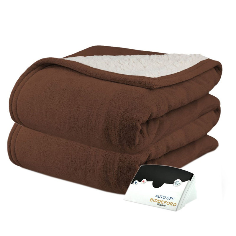 Biddeford Blankets Pure Warmth Velour Sherpa Electric Heated Warming